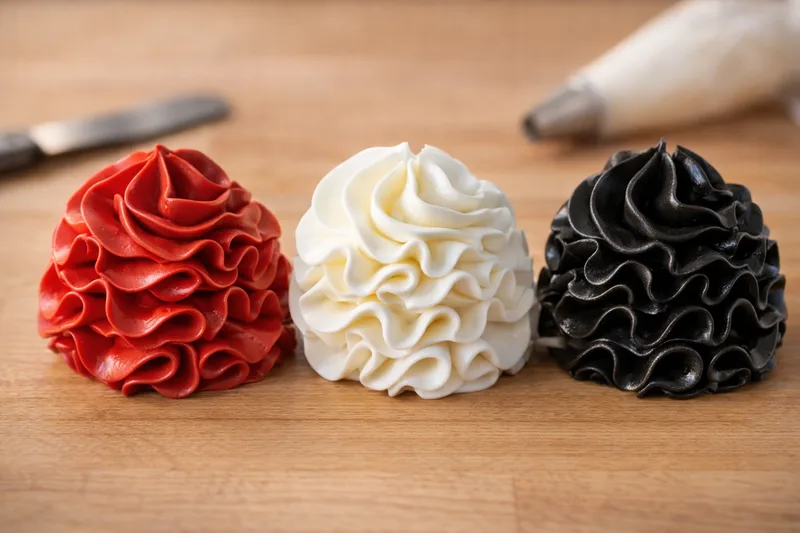 Comment avoir une Crème au Beurre Colorée en Noir, Rouge et Blanc