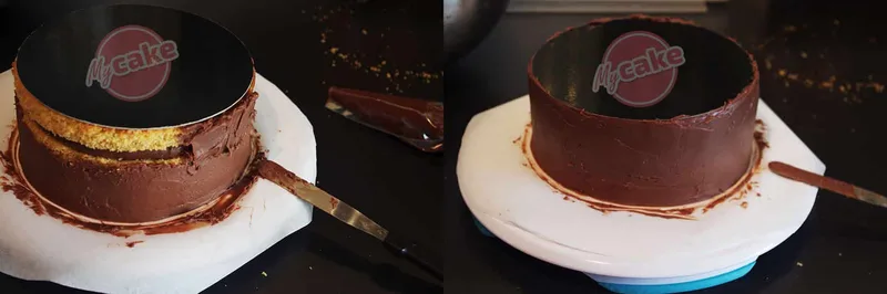 Recouvrez le tour de gâteau de bas en haut