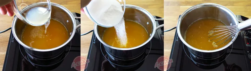 Faire chauffer les jus et le sucre