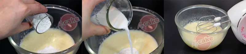 Ajoutez la farine et la petite portion de lait